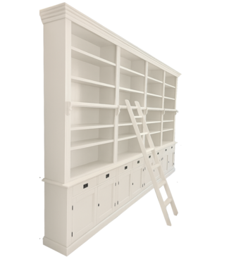 Kasten van de Koning Boekenkast XXXL wit met trap Reeuwijk 400 x 260cm