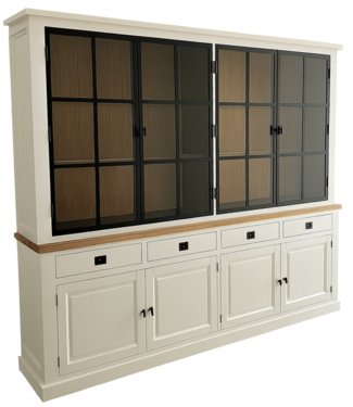 Kasten van de Koning Buffetkast Soest wit met stalen deuren en eiken interieur en lijst 250cm