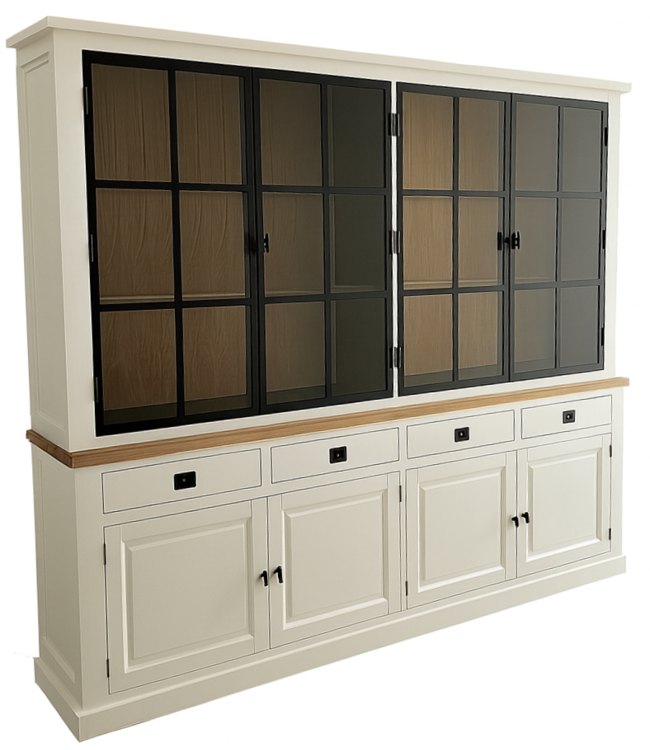 Buffetkast Soest wit met stalen deuren en eiken interieur en lijst 250cm