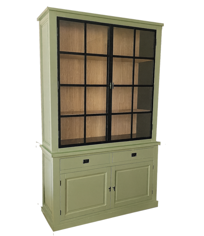 Buffetkast Soest Engels groen met stalen deuren en eiken interieur 150 x 240cm