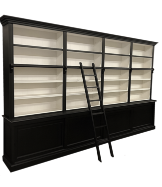 Kasten van de Koning Boekenkast zwart- wit met trap Breda XXL 400 x 240cm