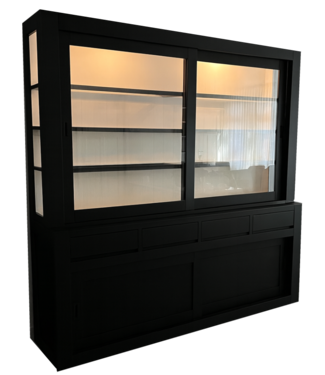 Kasten van de Koning Zwarte strakke buffetkast Petten 220cm led verlichting
