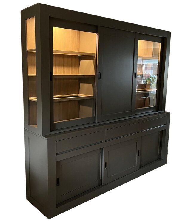 Buffetkast taupe - eiken Schagen 240cm dichte middendeur en led verlichting