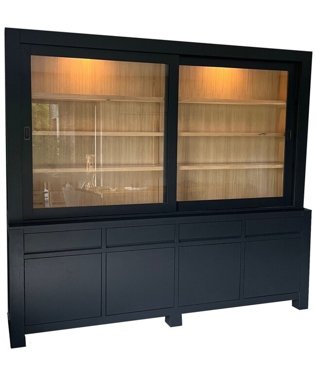 Buffetkast Edam antraciet -eiken interieur en led verlichting spots  260cm