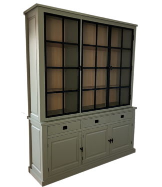Kasten van de Koning Buffetkast Soest Engels groen met stalen deuren en eiken interieur 200 x 240cm