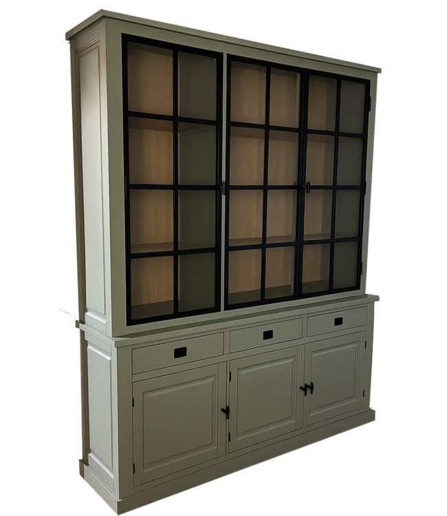 Buffetkast Soest Engels groen met stalen deuren en eiken interieur 200 x 240cm