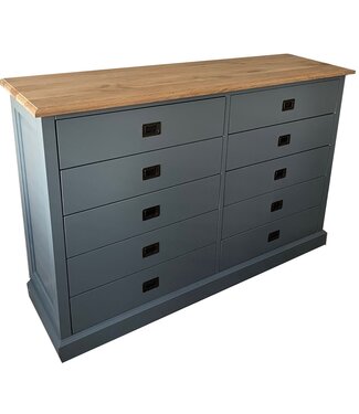 Kasten van de Koning Dressoir babyblauw - eiken bovenblad  Putten 160 x 90cm 10 soft close laden