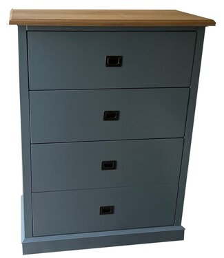 Kasten van de Koning Dressoir babyblauw - eiken bovenblad Putten 90 x 110cm 4 soft close laden