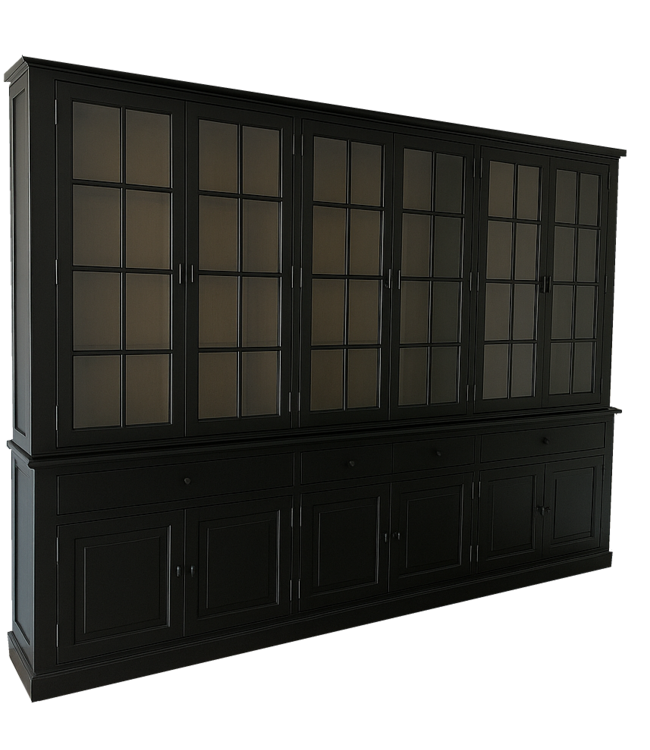 Buffetkast Soest zwart met stalen deuren en eiken interieur 300 x 240cm