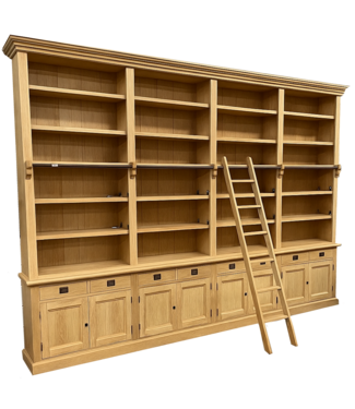 Kasten van de Koning Boekenkast eiken natuur met trap Reeuwijk XXXL 400 x 260cm