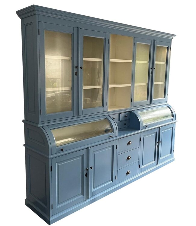Buffetkast oud blauw  Bastiaan 260cm bolle kleppen