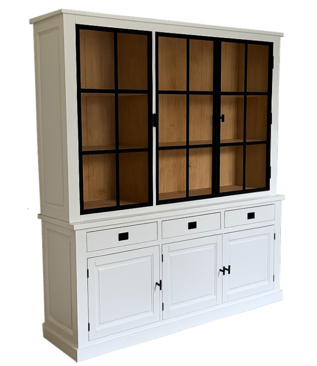 Buffetkast Soest wit met stalen deuren en eiken interieur 200cm