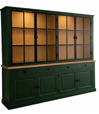 Kasten van de Koning Buffetkast Soest pijnboomgroen met stalen deuren en led verlichting  250cm