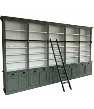Kasten van de Koning Boekenkast Engels groen - wit met trap Reeuwijk XL 500 x 240cm