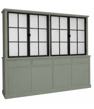 Kasten van de Koning Buffetkast Voorst Engels groen met stalen deuren 220cm