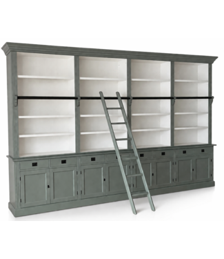 Kasten van de Koning Boekenkast Engels groen - wit met trap Reeuwijk XXL 400 x 240cm