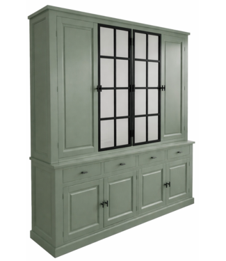 Kasten van de Koning Buffetkast Soest Engels groen - wit met stalen deuren 220 x 224cm dichte zijdeuren