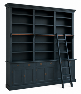Kasten van de Koning Boekenkast zwartgroen met trap Reeuwijk 260 x 260cm