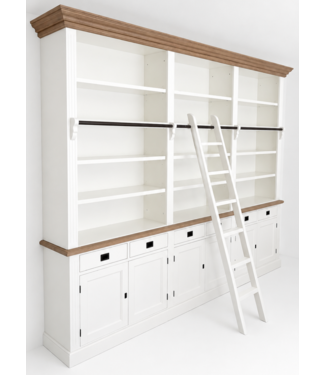 Kasten van de Koning Boekenkast wit Reeuwijk 300 x 240cm met trapje en eiken lijsten