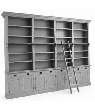 Kasten van de Koning Boekenkast XXXL verkeersgrijs met trap Reeuwijk 400 x 260cm