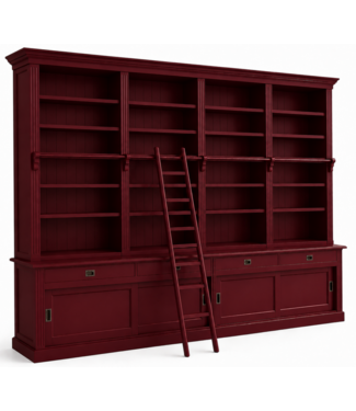 Kasten van de Koning Boekenkast Putten wijnrood 400 x 260cm met trap