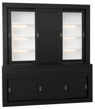 Kasten van de Koning Buffetkast zwart Schagen 200cm dichte middendeur en led verlichting