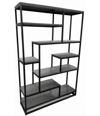 TV dressoir modern grijs - noten 220 x 40 x 40cm Roomdivider industrieel ongelijke vakken zwart 125 x 195cm