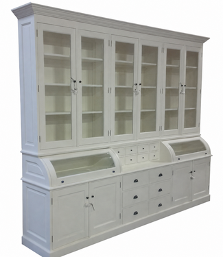 Kasten van de Koning Buffetkast wit Bastiaan 300 x 240cm bolle glaskleppen