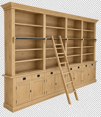 Kasten van de Koning Boekenkast eiken natuur met trap Reeuwijk 400 x 240cm