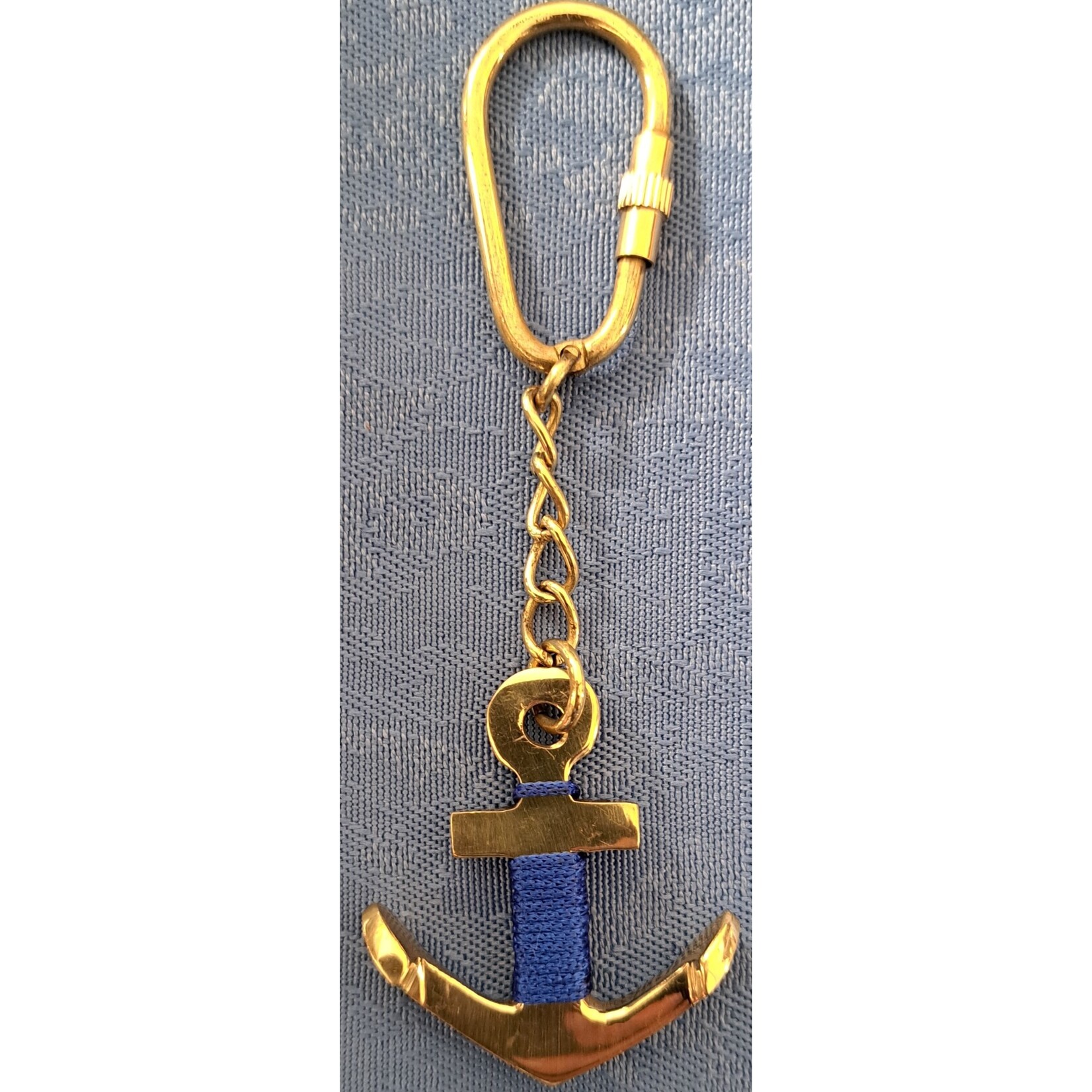 Sleutelhanger messing anker blauw touw
