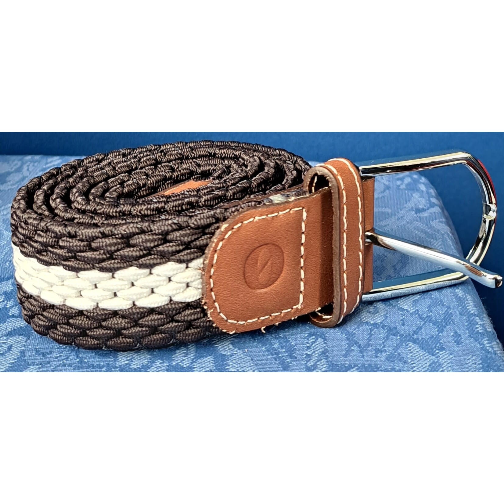 Ceinture élastique bleu marine/blanc cassé