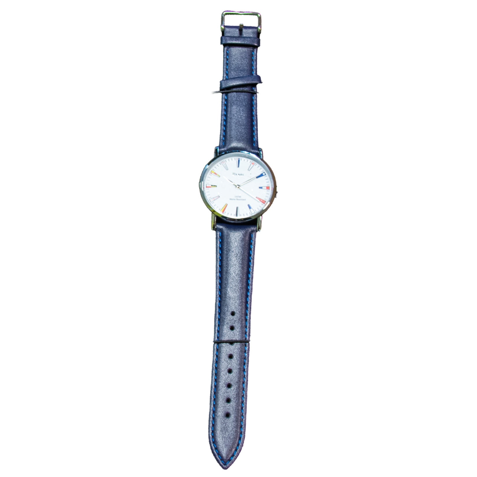 Montre-bracelet pavillons argentée avec bracelet bleu marine