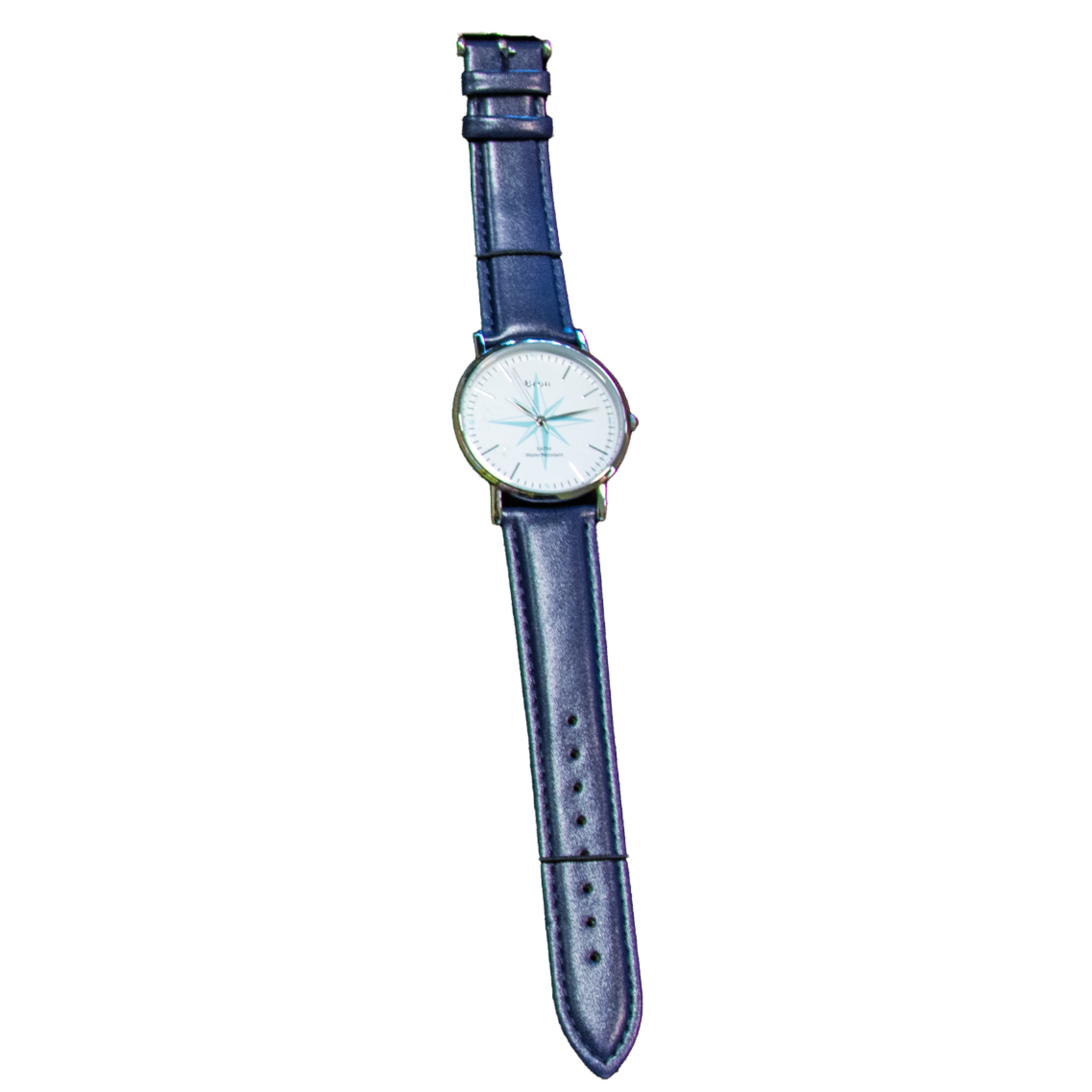 Montre-bracelet boussole argentée avec bracelet bleu marine