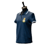 Damespolo met korte mouwen en contrasterende bies geborduurd met crest Marine