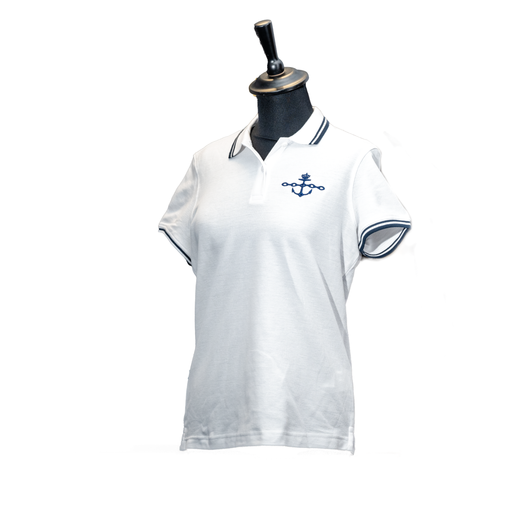 Polo femme à manches courtes avec bordure contrastée brodée avec le logo de l'Association d'entraide de la Marine