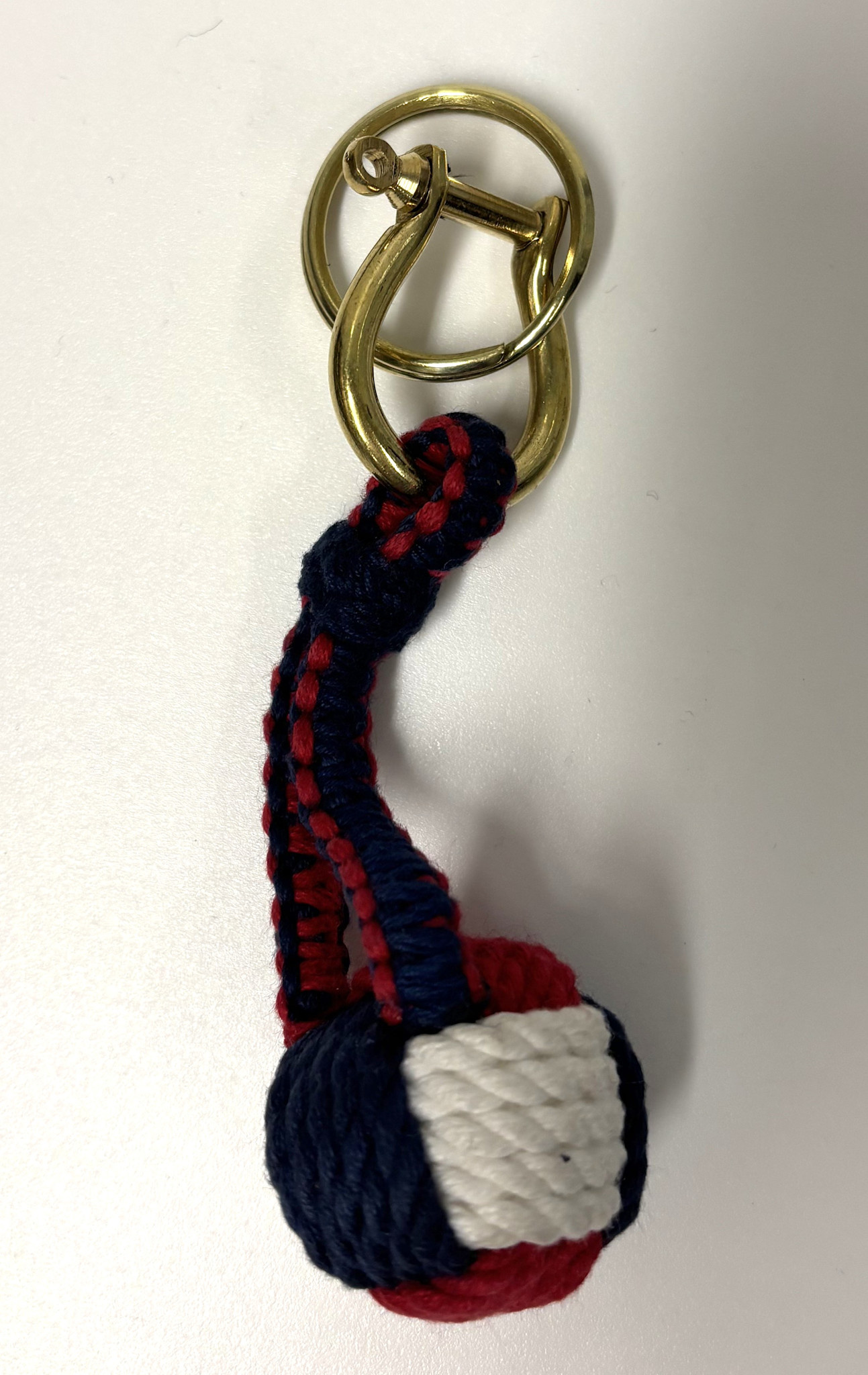 Sleutelhanger touw apenvuist blauw -wit - rood