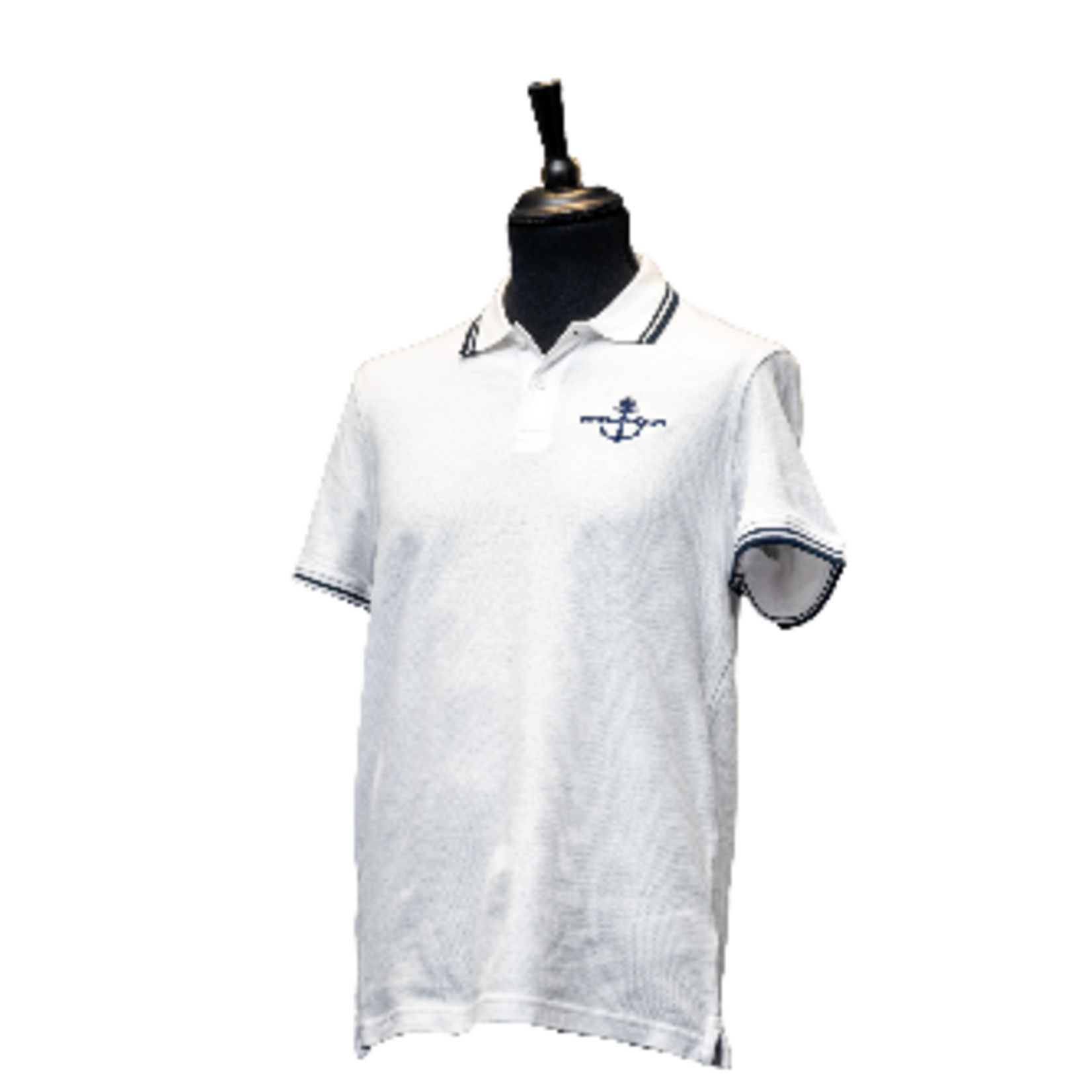 Polo homme à manches courtes avec bordure contrastée brodée avec logo de l'Association d'entraide de la Marine