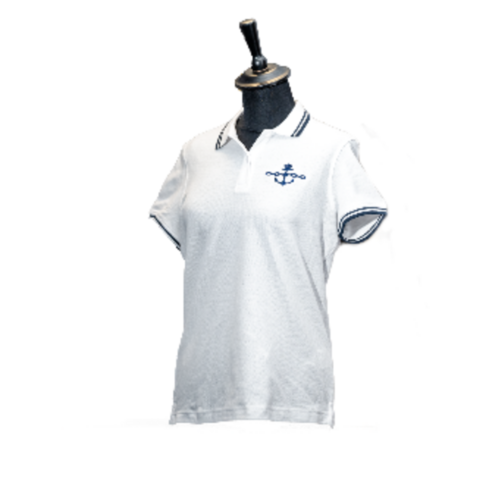 Polo femme à manches courtes avec bordure contrastée brodée avec le logo de l'Association d'entraide de la Marine