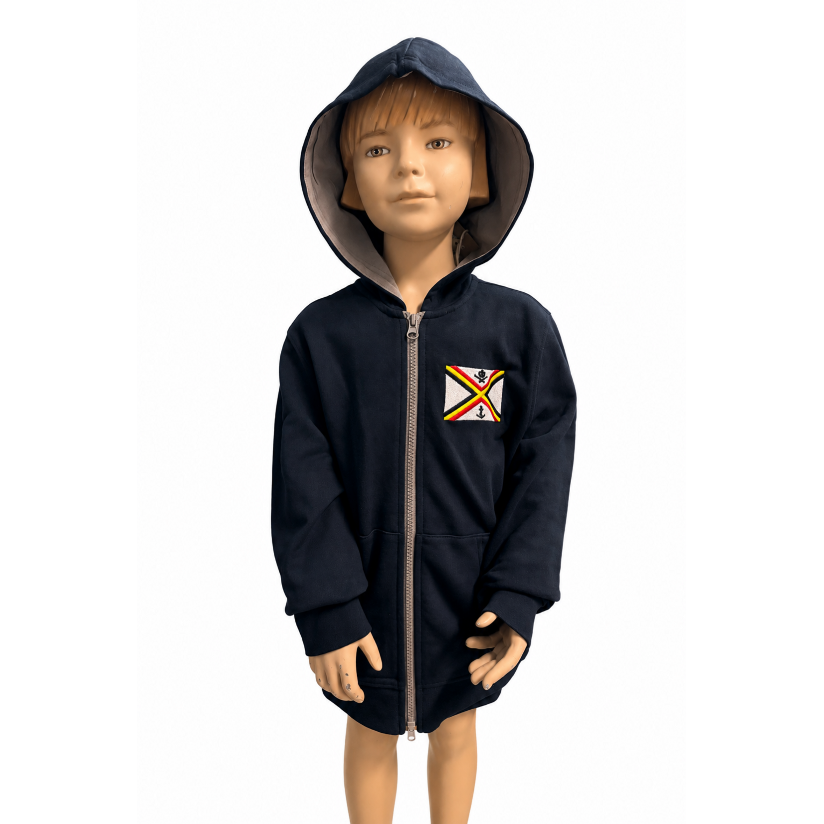 Kariban Sweater met rits met kap navy / Fine grey geborduurde marinevlag