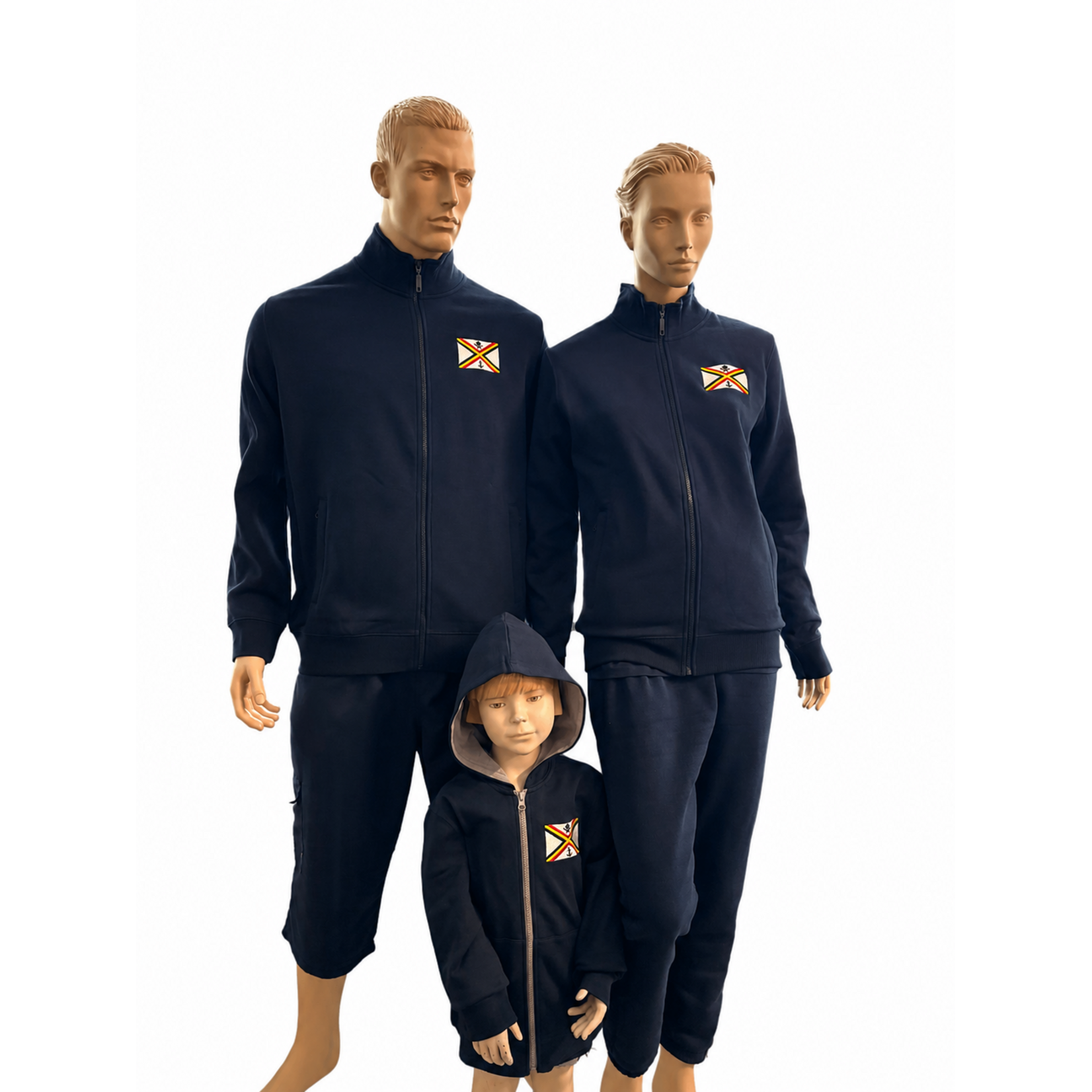 Kariban Sweater met rits met kap navy / Fine grey geborduurde marinevlag