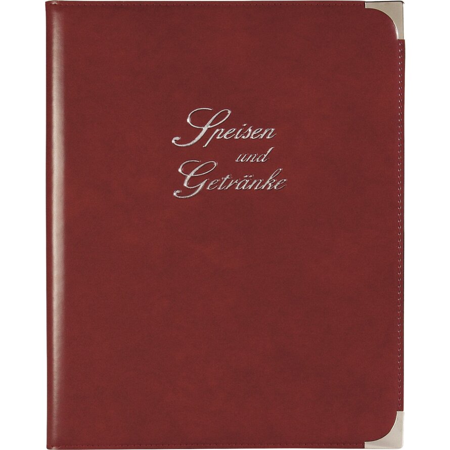 Speisekarte, Metallecken silber A4, weinrot