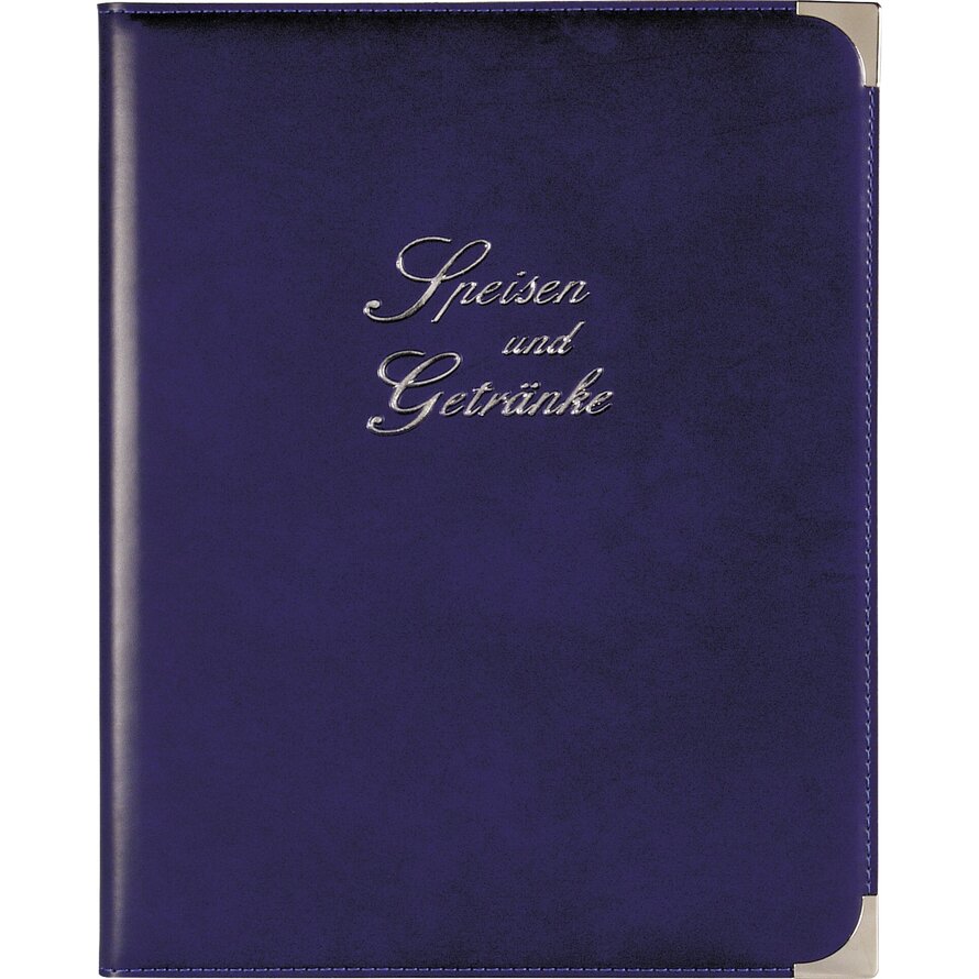 Speisekarte, Metallecken silber A4, royalblau