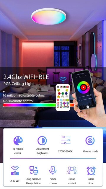 HLW LED plafonniere RGBWW rond wifi smartcontrol 25watt HLW LED plafonniere RGBWW rond wifi smartcontrol 25watt