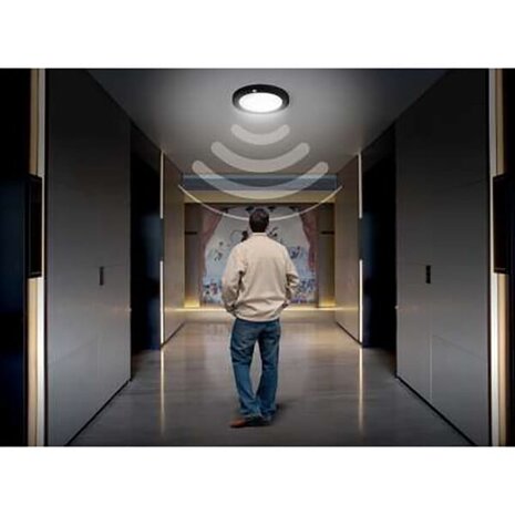 HLW LED Plafondlamp 18W | Bewegingssensor | CCT Instelbaar | Opbouw/Inbouw | Rond | Mat Zwart