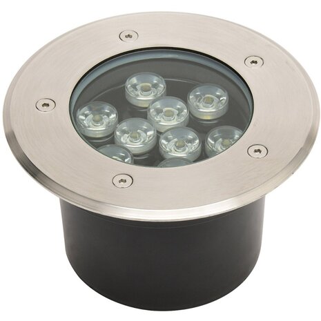 LED Grondspot - Inbouw Rond - 9W - IP67 - 4000K Natuurlijk Wit - Mat Chroom - RVS