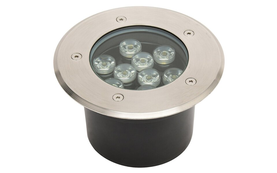 HLW LED LED Grondspot - Inbouw Rond - 9W - IP67 - 4000K Natuurlijk Wit - Mat Chroom - RVS