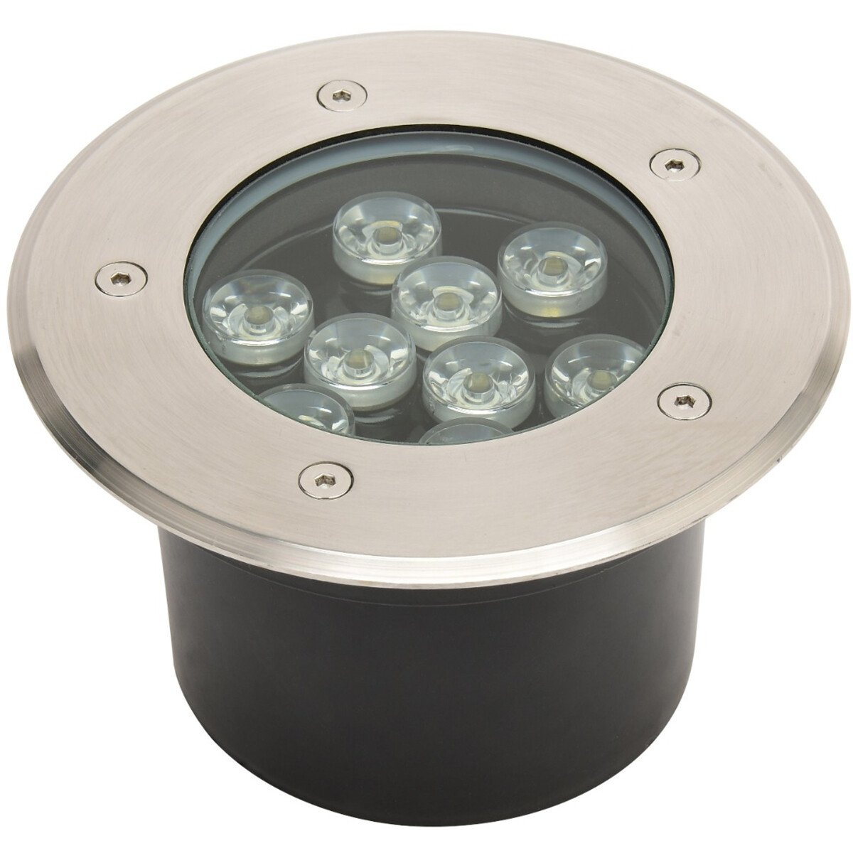 LED Grondspot - Inbouw Rond - 9W - IP67 - 4000K Natuurlijk Wit - Mat Chroom - RVS