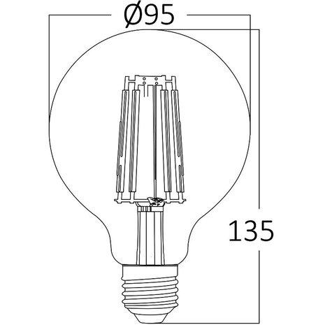 HLW LED LED Lamp E27 Globe Filament Brinton 6W 2200K G95 Dimbaar