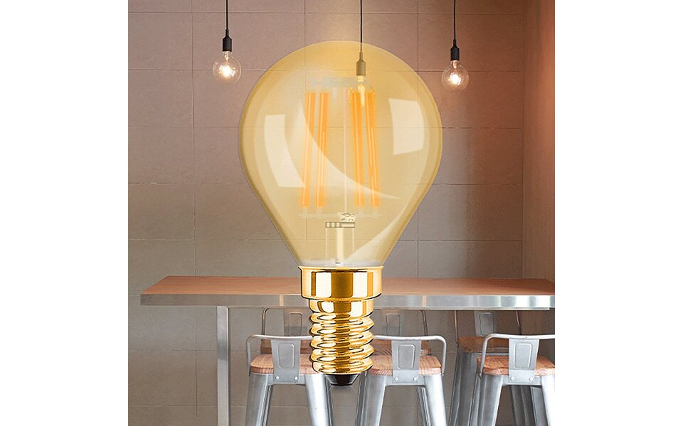 HLW LED Brinton LED Lamp E14 Kogel Filament - Amber 4W met Zeer Warm Wit Licht HLW LED Brinton LED Lamp E14 Kogel Filament - Amber 4W met Zeer Warm Wit Licht