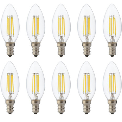 HLW LED LED Lamp 10-Pack E14 - Dimbare Filament Kaarslamp Warm Wit 2700K